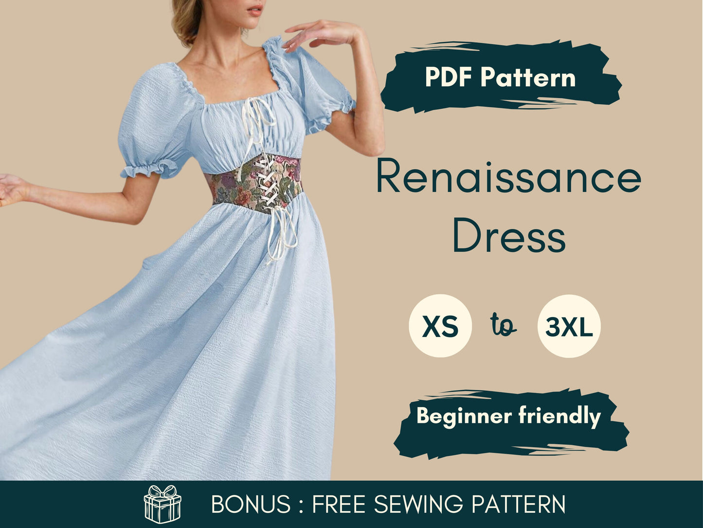 Milkmaid Dress & Corset Sewing Pattern | Cottagecore Maxi Dress | Renaissance Costume | Fairy Tale Dress | Victorian-Inspired Corset | PDF