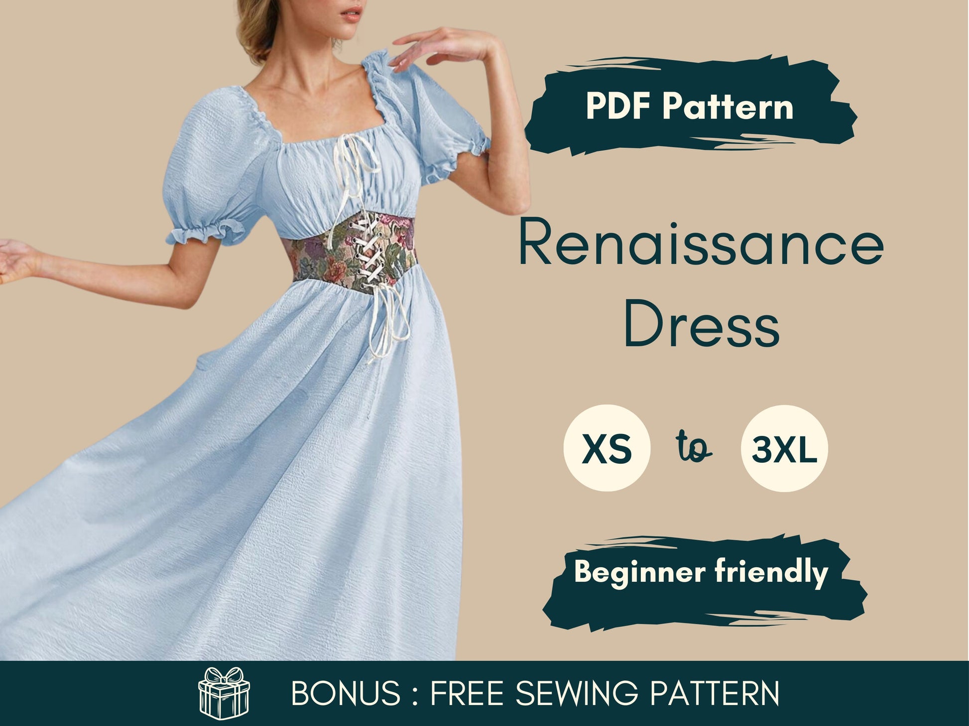 Milkmaid Dress & Corset Sewing Pattern | Cottagecore Maxi Dress | Renaissance Costume | Fairy Tale Dress | Victorian-Inspired Corset | PDF